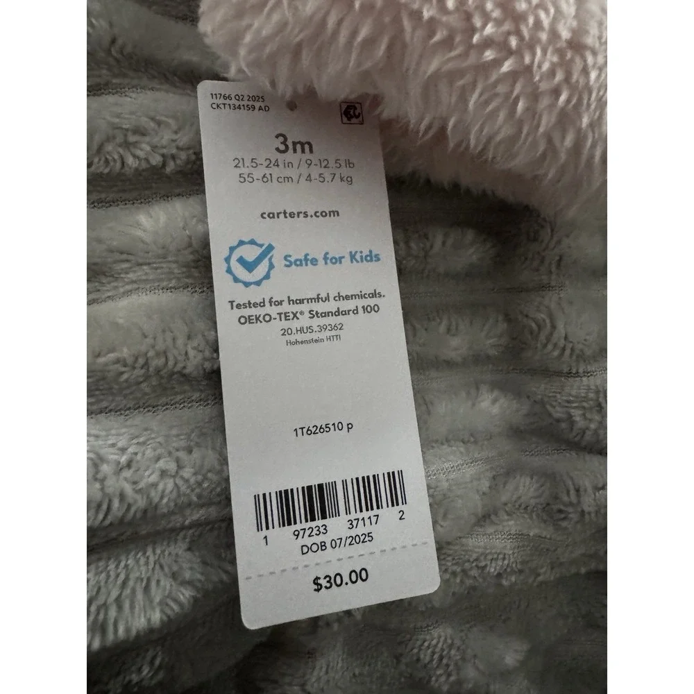 Carter's Just One‎ You Pink Puffy Fuzzy Jacket Size 3M Zip Up Ears NWT